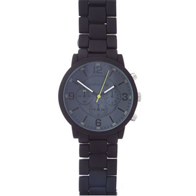 Men's black bracelet mock chronograph watch